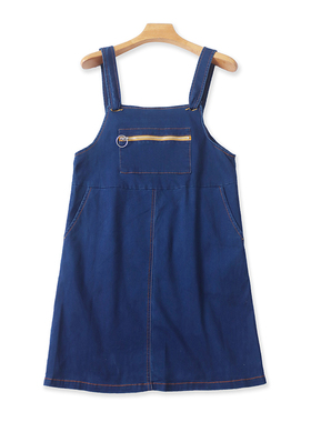 外贸背带牛仔裙 春秋新款直筒休闲吊带女套头时尚中长款裙子18372