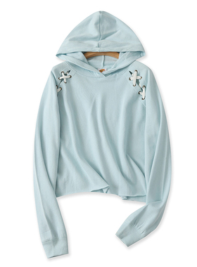 连帽加绒毛边卫衣 春秋新款系带百搭时尚外套女帽衫宽松上衣13544