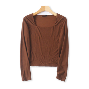 软糯弹力打底衫 外贸圆领长袖 T恤衫 春秋新款 23383 女套头显瘦上衣