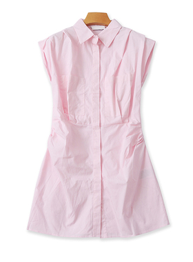 外贸翻领蝙蝠衫连衣裙 夏季新款中长款时尚女纽扣开衫衬衣裙22272