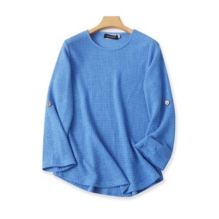 圆领针织长袖 春秋新款 纯色宽松休闲T恤衫 女套头上衣25074 打底衫