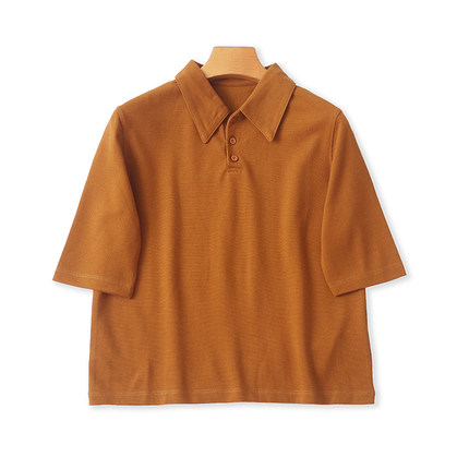 外贸翻领短袖POLO衫 夏季新款时尚短款T恤衫 复古女宽松上衣15303