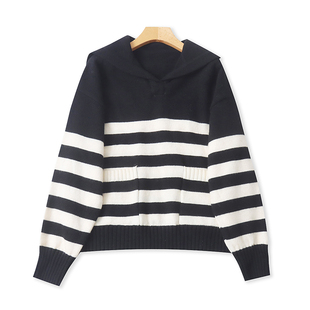 外贸海军领针织衫 春秋新款套头加厚时尚宽松毛衣长袖女上衣18281