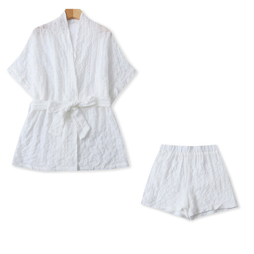 夏季翻领系带微透短裤两件套女