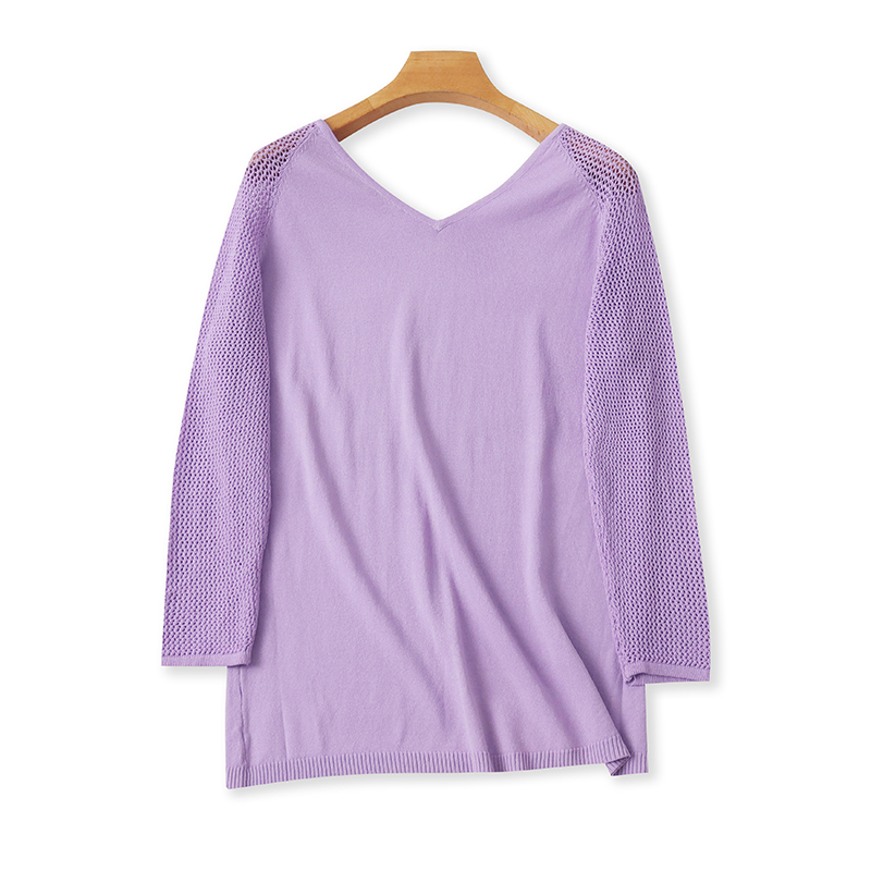 长袖镂空冰丝针织衫打底