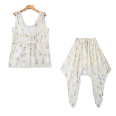 夏季欧美V领印花背心半裙套装