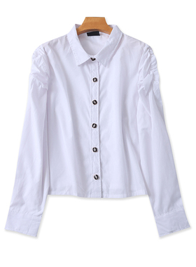 长袖翻领衬衫 夏季新款收褶百搭女衬衣 时尚休闲女外贸上衣 12442