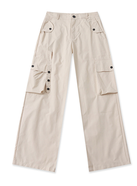 外贸工装长裤 春秋新款口袋直筒裤女士阔腿时尚休闲宽松裤子10094