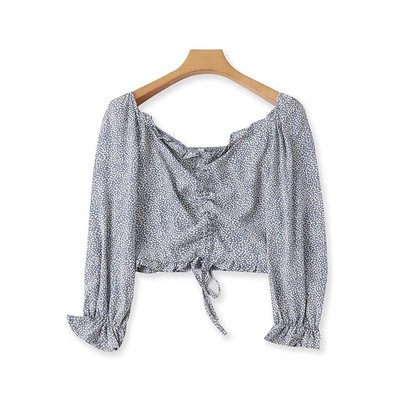 爱丽爱熙修身中袖露脐衬衫衬衫