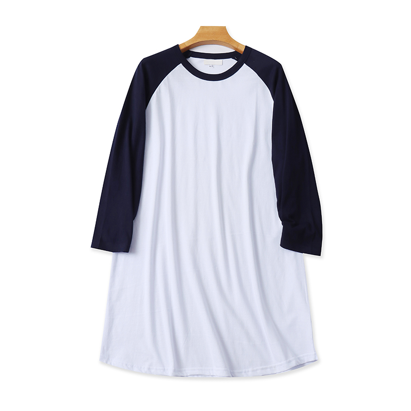 大板圆领拼色中长款T恤衫夏季新款外贸时尚连衣裙女宽松上衣13251