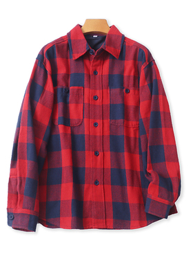 翻领格子外套 春秋新款长袖纽扣开衫外贸宽松休闲女上衣衬衫25124