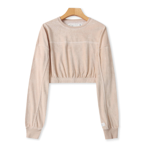 打底衫 外贸棉圆领绒卫衣 显瘦女装 高腰短款 运动上衣12062 春秋新款