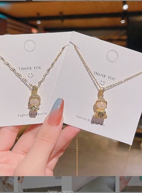 钛钢弥勒佛玉髓吊坠锁骨链