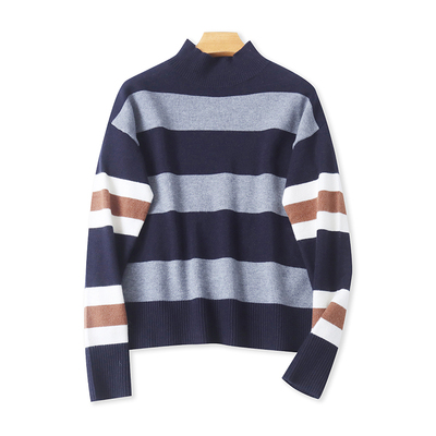 爱丽爱熙立领毛衣条纹针织衫