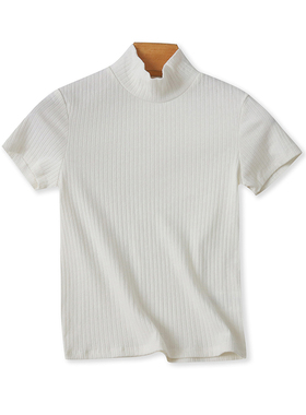 立领针织短款弹力打底衫 夏季新款短袖T恤衫 女外贸修身上衣11543