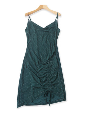 夏季网纱烫钻吊带修身连衣裙