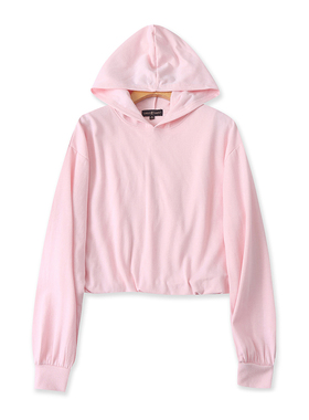 外贸连帽加绒短款卫衣 春秋新款双层时尚长袖女帽衫宽松上衣21454