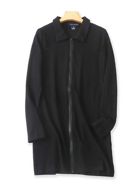 翻领拉链针织外套 春秋新款长袖弹力开衫 中长款风衣 女上衣09524