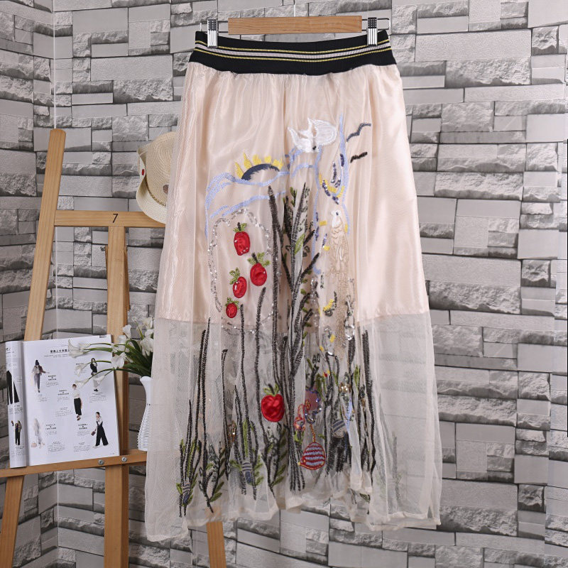 潮品刺绣半身裙 时尚百搭网纱贴布花朵长裙 松紧腰亮片A字裙N/1-4在类目 女装/女士精品, 半身裙中 - 来自Buy2taobao.com提供专业的淘宝代购服务