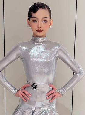 星辰拉丁舞服「幻光」极光银高光亮面拉丁舞规定服赛服
