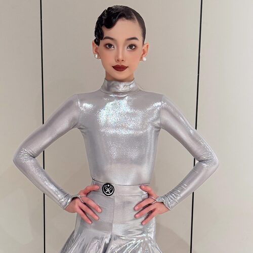 星辰拉丁舞服「幻光」极光银高光亮面拉丁舞规定服赛服