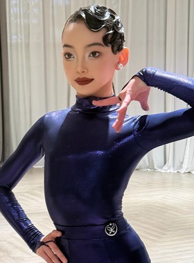 星辰拉丁舞服「幻光」夜极紫高光亮面拉丁舞规定服赛服