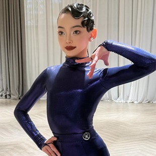 星辰拉丁舞服「幻光」夜极紫高光亮面拉丁舞规定服赛服