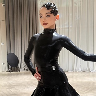 星辰拉丁舞服「幻光」镜空黑高光亮面拉丁舞规定服赛服