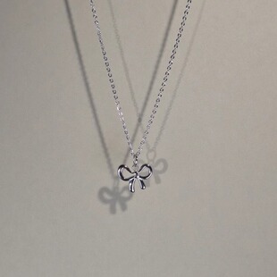 Cute 小众精致锁骨链ins配饰礼物 luck古着女生项链蝴蝶结吊坠时尚