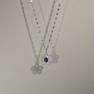 Cute 小众精致锁骨链配饰礼物 luck古着女生项链笑脸花朵吊坠时尚