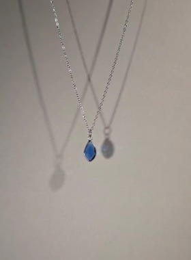 简约高级感宝蓝色项链毛衣链女生