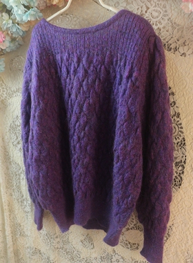 年新品 紫色大毛衣秋冬款纯马海毛