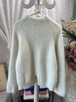 日系复古白色立领半高领套头毛衣女2025秋冬新款加厚针织衫兔毛