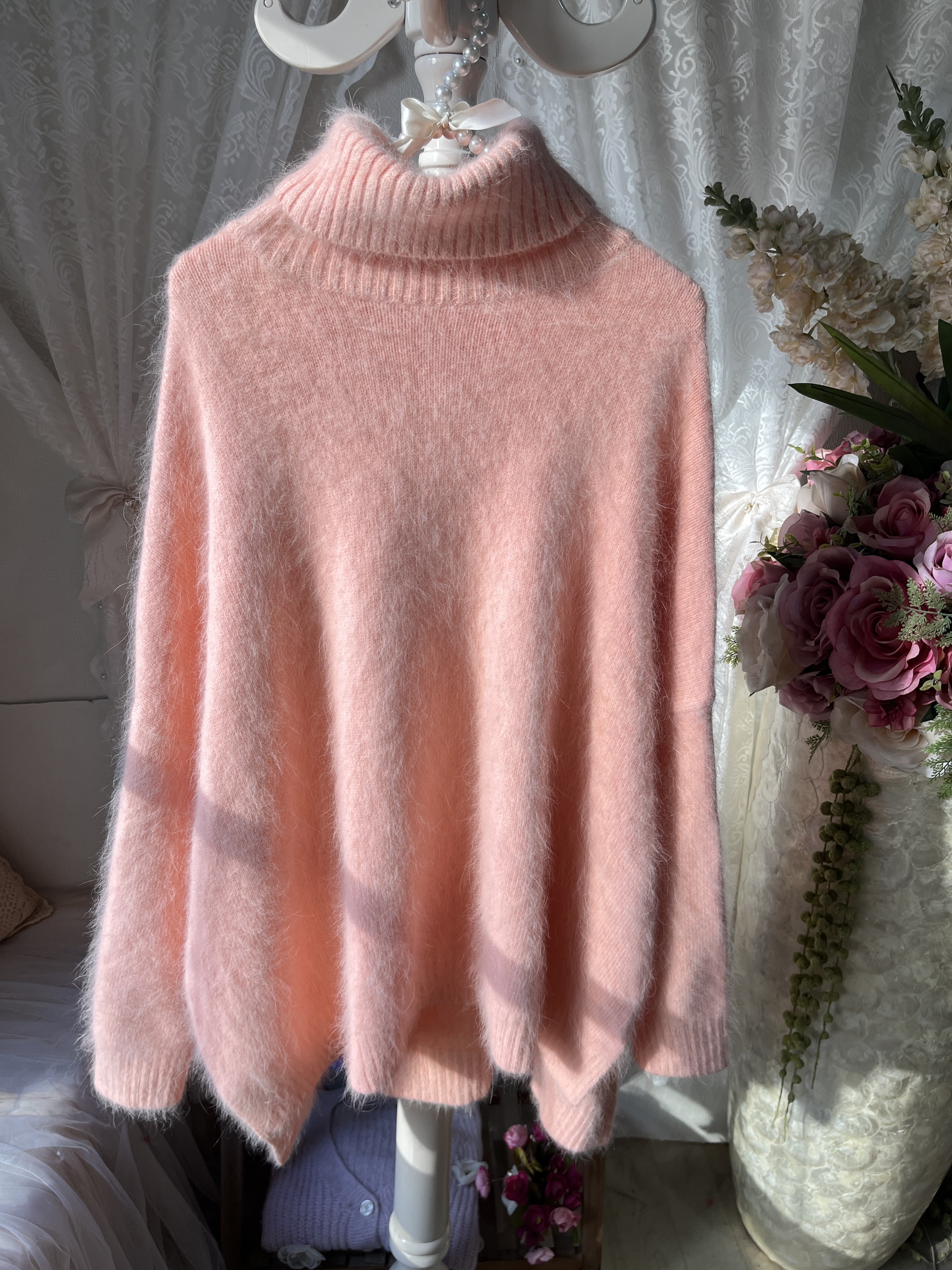 甜美粉色高领仙女萌妹清新文艺少女感宽松慵懒长毛兔羊绒套头毛衣,女装/女士精品,毛衣,淘宝优惠券,粉丝福利购,淘宝优惠卷