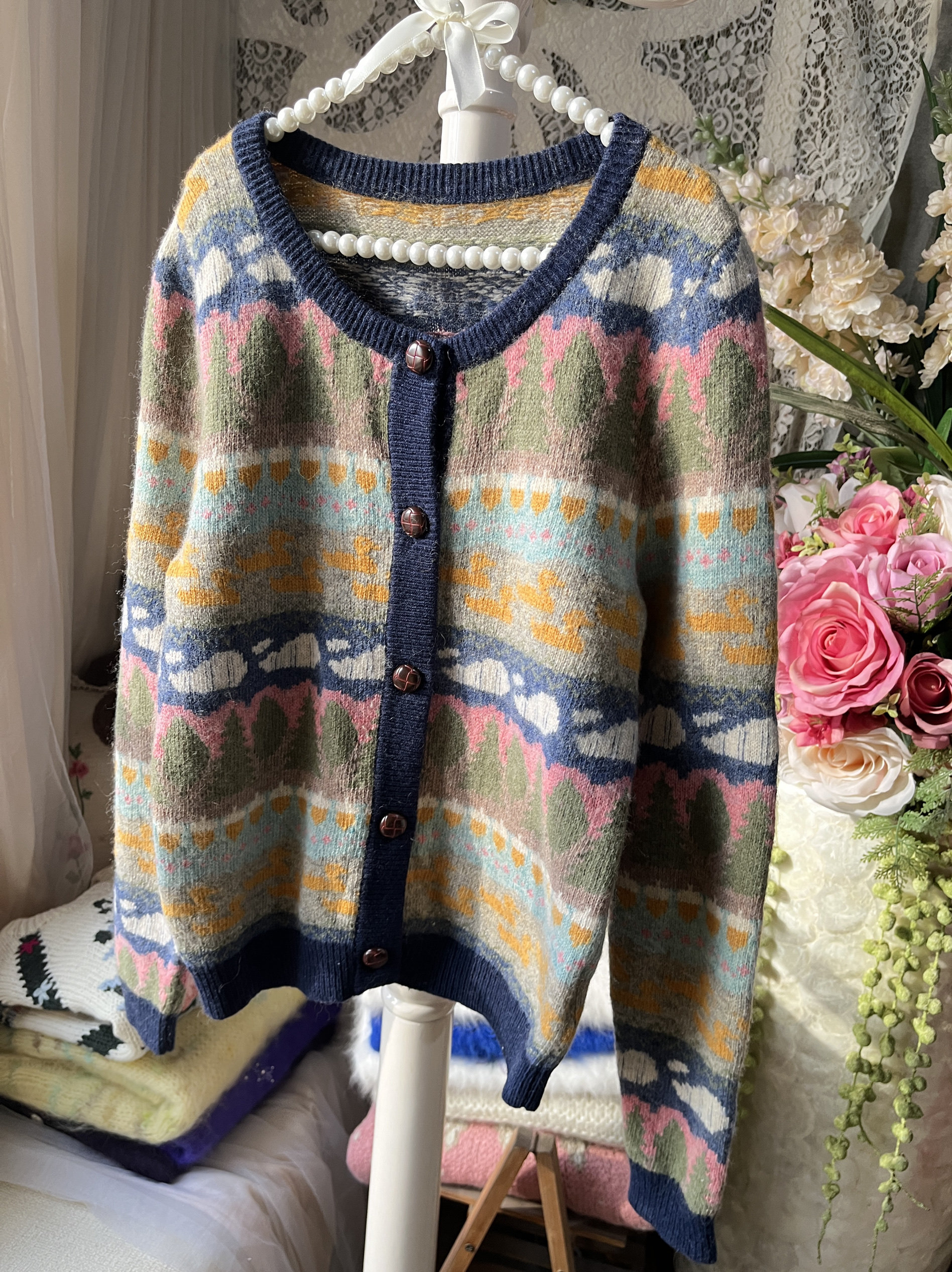 秋冬折扣女装V字领复古花纹长袖开衫费尔岛风冰岛开衫羊毛毛衣,女装/女士精品,毛针织衫,淘宝优惠券,粉丝福利购,淘宝优惠卷