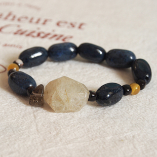 珠莲碧荷『暗夜幽光』天然金发晶墨蓝色蓝纹石多宝高级感时尚手链