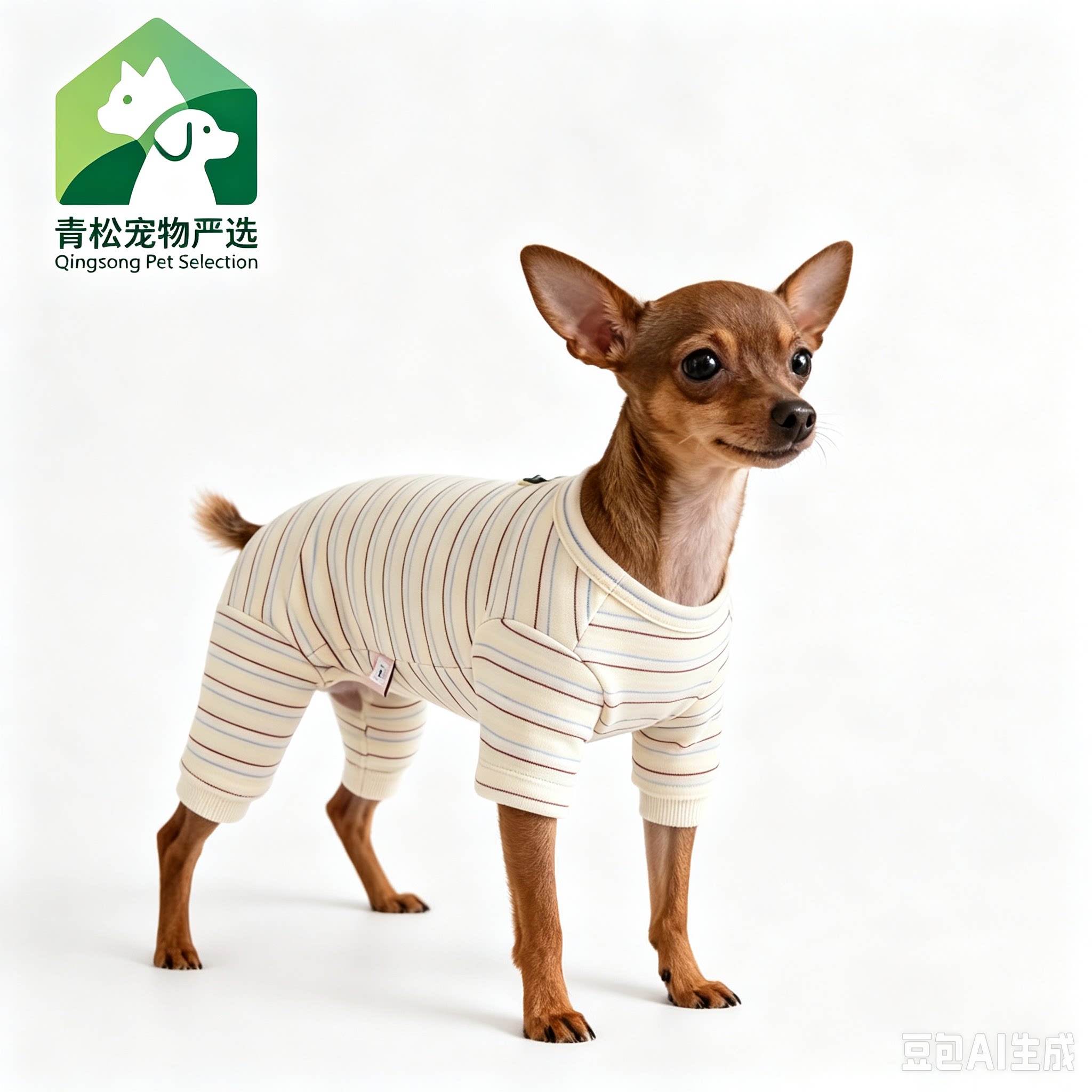 青松宠品小鹿犬衣服秋冬季新款保暖条纹连体四脚衣狗狗小型犬防