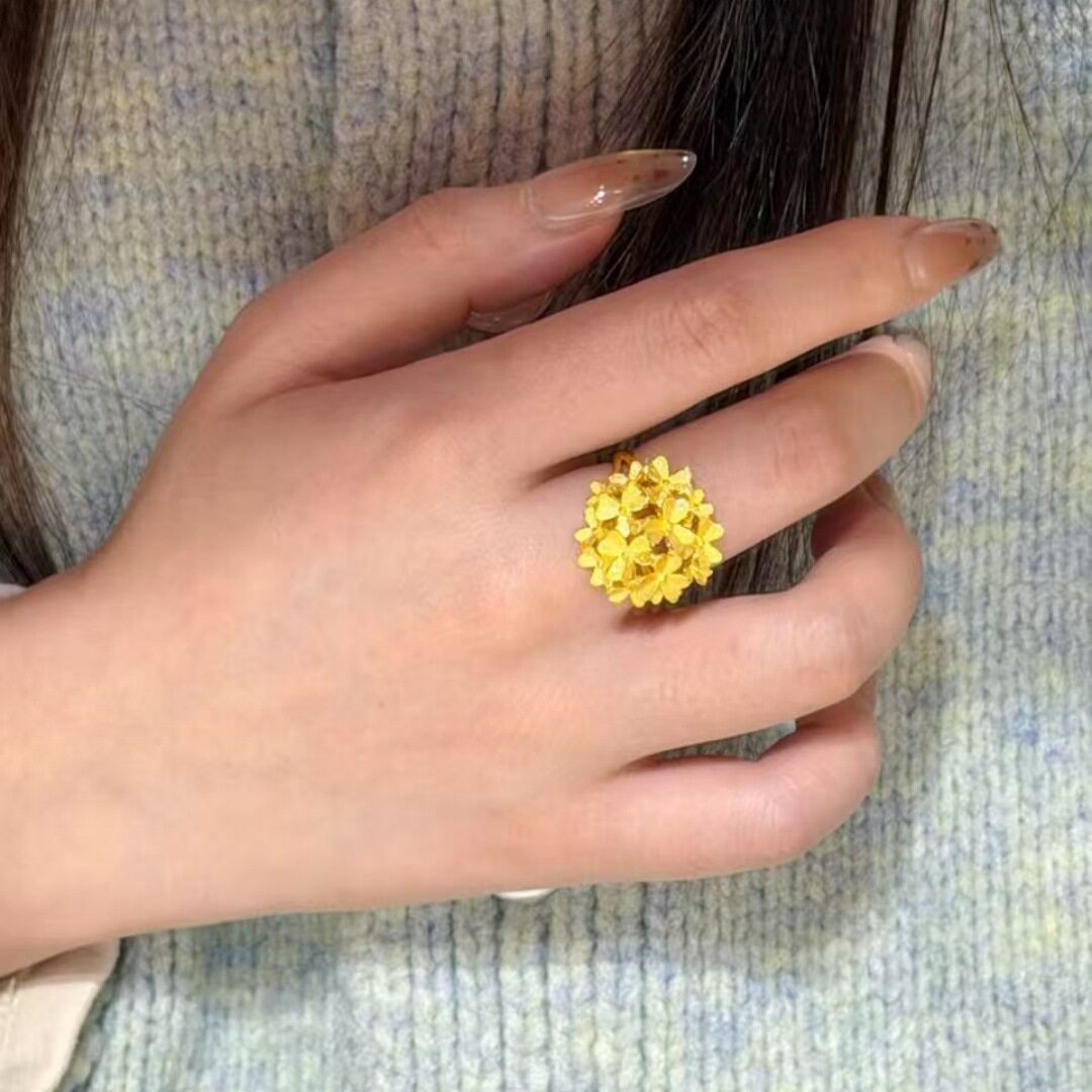归真居绣球花戒指女款新中式复古黄金色花塔戒指婚嫁戒花朵环仿真