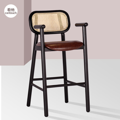 靠背扶手吧椅大师经典北欧侘寂风意式实木餐家用轻奢中岛台高脚椅