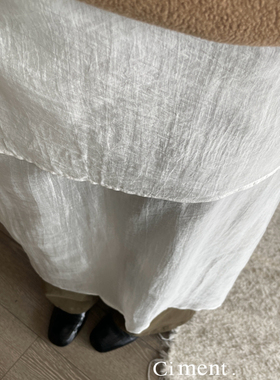 ciment 韩国东大门百搭白色叠穿设计感屁帘半身裙两件套