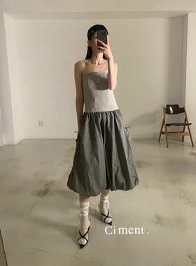 ciment 韩国代购eter灰色裹胸设计感连衣裙