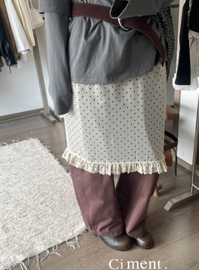 ciment 百搭米白黑色波点雪纺少女感花边下摆松紧腰屁帘半身裙