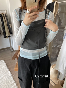 ciment 韩国代购 百搭设计感墨色叠穿吊带背心