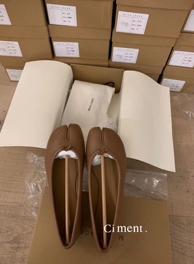 ciment 韩国 mysa Lader 焦糖色小羊皮手工浅口分趾平底鞋