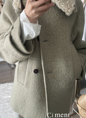 ciment 韩国东大门洋气毛领羊毛内里夹棉大衣外套