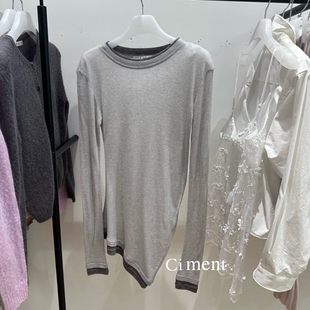 ciment 韩国东大门拼色设计感天丝羊毛打底衫长袖上衣