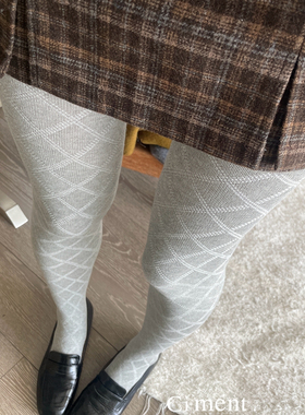 ciment 韩国东大门菱格纹理百搭棉质连裤袜