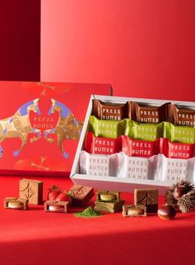 现货速发日本ins网红零食新年PRESS BUTTER SAND焦糖奶油夹心饼干