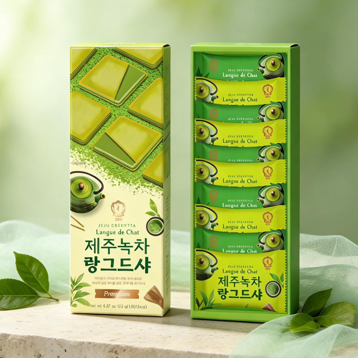韩国COLOMBIN济州绿茶抹茶巧克力夹心猫舌饼干伴手礼盒进口零食