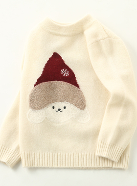 康赛妮纱线100%纯羊绒衫男女童可爱圣诞比熊刺绣毛衣中小童打底衫